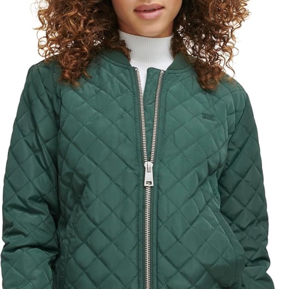 Levi's Women's Darkest Spruce Green Sz Extra Small Diamond Quilted Bomber Jacket - Picture 1 of 8